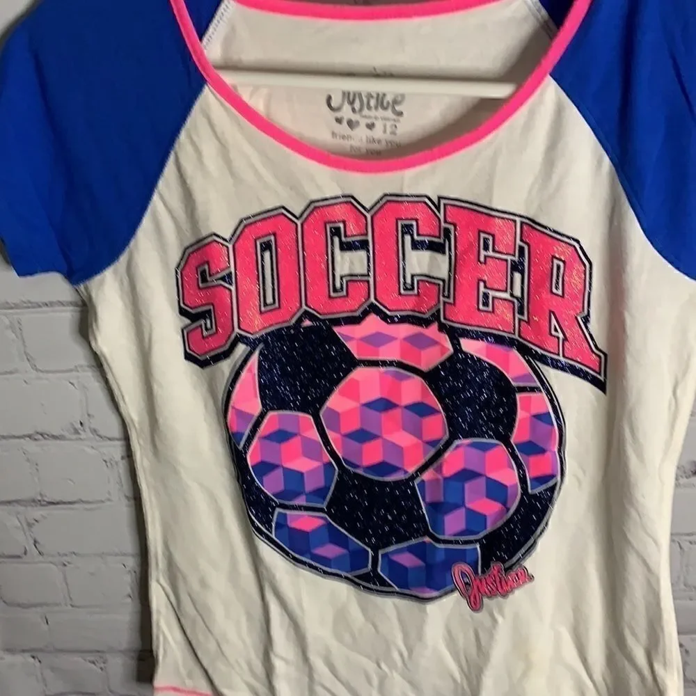 Justice Sparkles & Sequins Blue Pink Shirt Lot 12